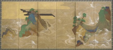  wave Oil Painting - Tawaraya Sotatsu Waves of Matsushima